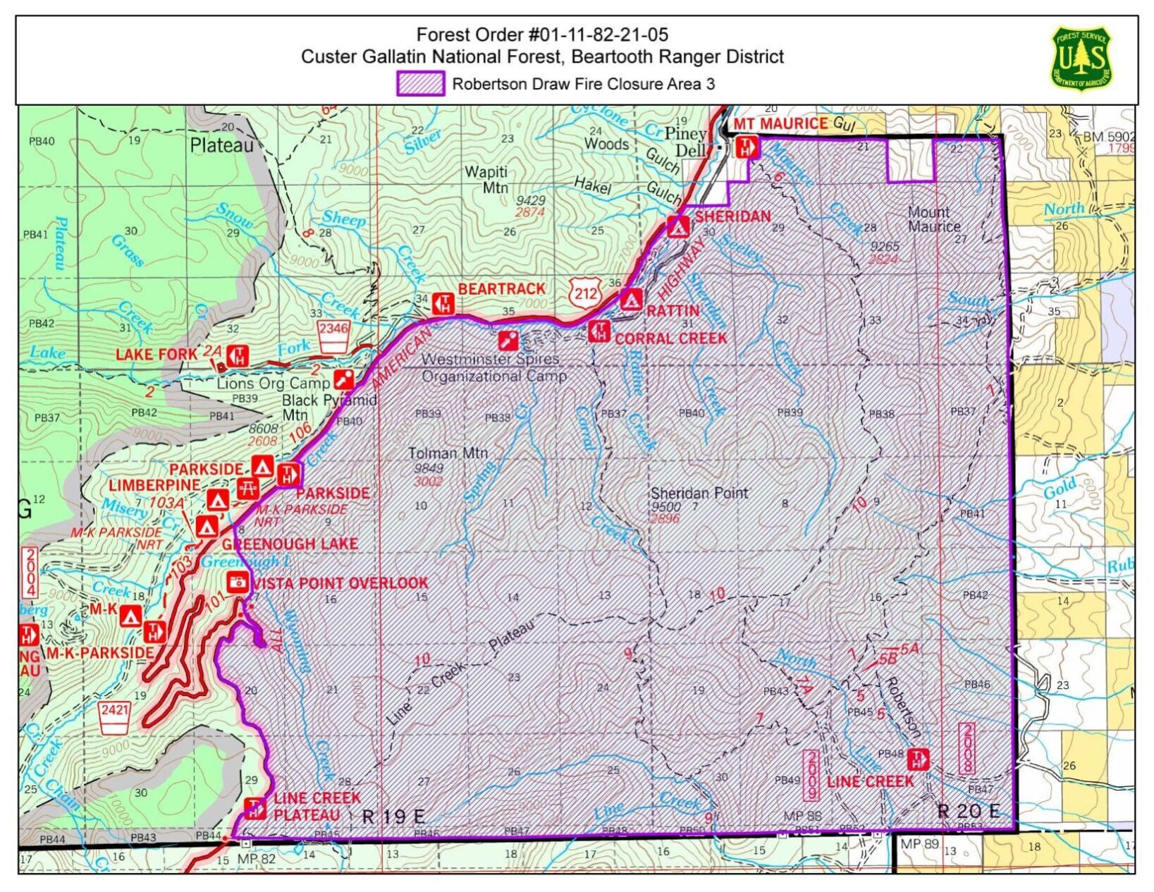Robertson Draw Fire Forest Closure being lifted for west side of Hwy. 212